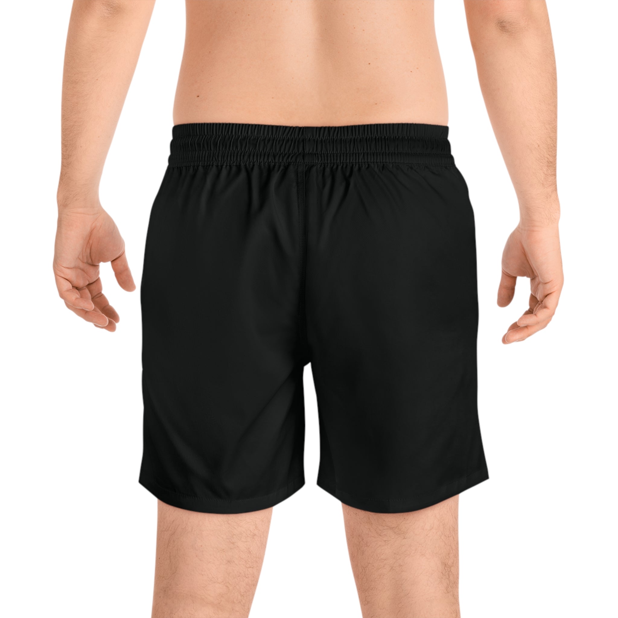 Helmwright Co. Anchor Logo Swim Shorts — Men's Black Mid-Length Beach Trunks